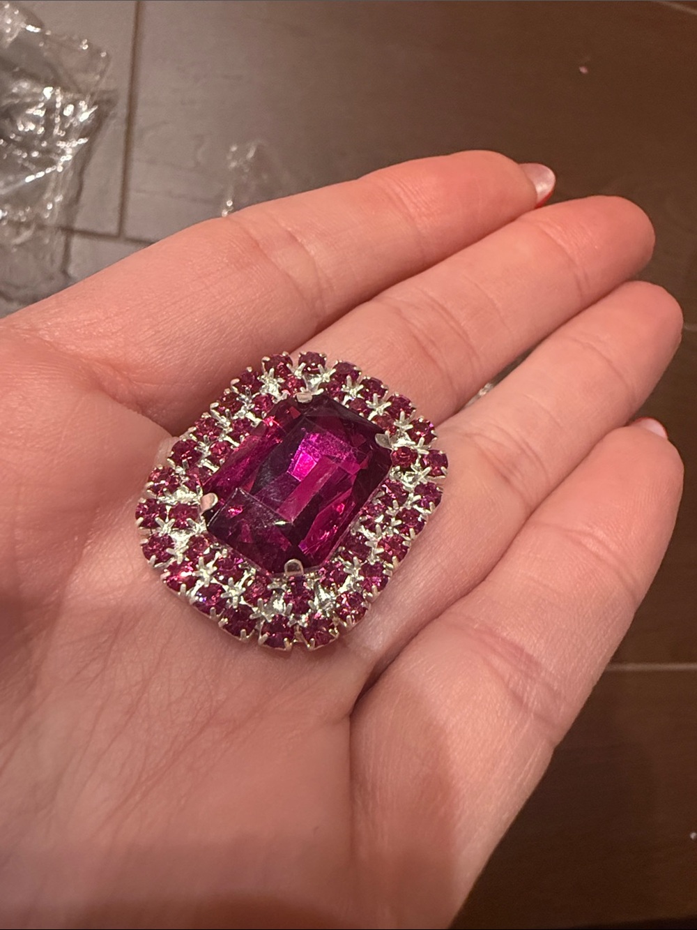 Crystal Fuchsia rhinestone button dozen